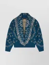 Alanui Thistle Fringe Patterned Bomber Knitwear In Blue