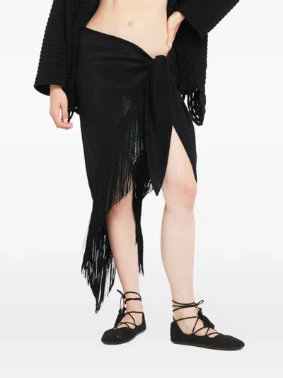 Alanui Fringed Self-tie Pareo Skirt In Black