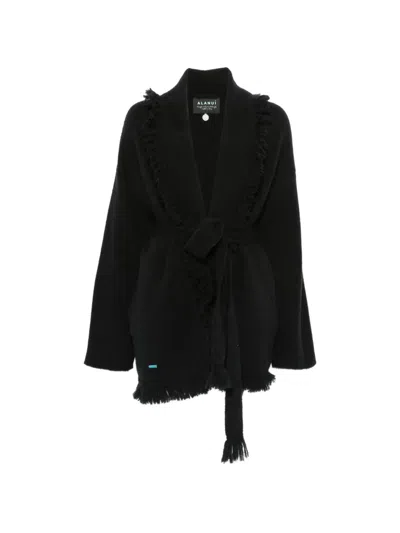 Alanui Fringe-trim Belted Cardigan In Black