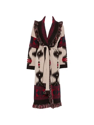 Alanui Belted Cardigan Warm Shawl Lapel Design In Multi