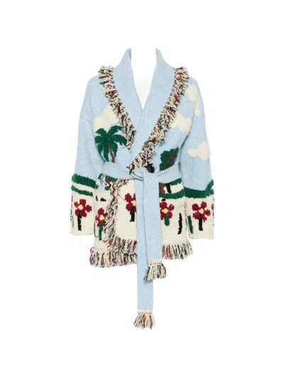 ALANUI FRINGE-TRIM INTARSIA-KNIT CARDIGAN