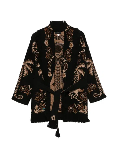 Alanui Fringe-trim Intarsia-knit Cardigan In Brown