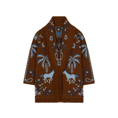 Alanui Fringe-trimmed Intarsia Cardigan In Brown