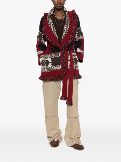 Alanui Fringe-trimmed Jacquard Cardigan In Red
