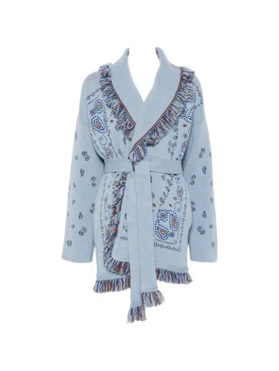 Alanui Fringe-trimmed Paisley-intarsia Cardigan In Blue