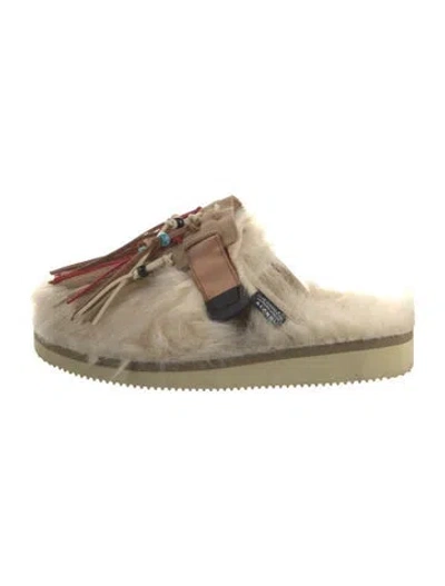Pre-owned Alanui Fur Beaded Accents Mules In Neutral