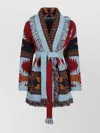 Alanui Jacquard Cashmere Cardigan With Two-tone Belt In Multi