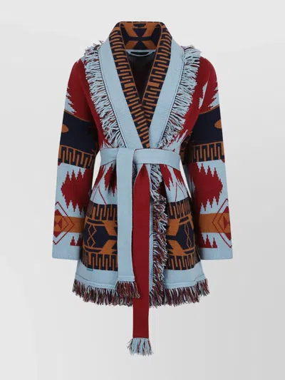 Alanui Jacquard Cashmere Cardigan With Two-tone Belt In Multi