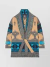Alanui Geometric Jacquard Belted Fringe Cardigan In Blue