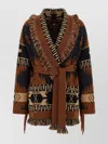 Alanui Geometric Pattern Cardigan Belted Waist In Brown