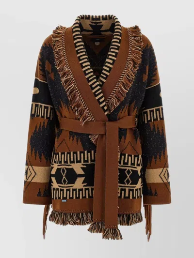 ALANUI GEOMETRIC PATTERN CARDIGAN BELTED WAIST
