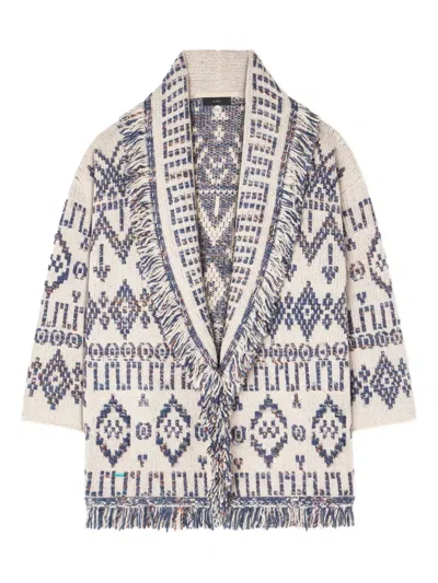 Alanui Wool Cardigan With Belted Waist And Fringe In Gray