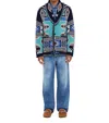 Alanui Geometric Roots Cardigan In Turquoise/ Deep Blue In Multi