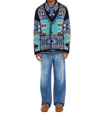 Alanui Geometric Roots Cardigan In Turquoise/ Deep Blue In Multi