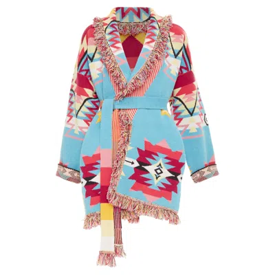 Pre-owned Alanui Geometric Southwestern Native Jacquard Cardigan Coat In Multi