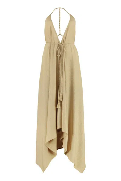 Alanui Drifting Linen Dress With Tassel Accents In Beige