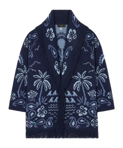 Alanui Palm-tree Fringed Cardigan In Blue