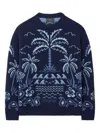 Alanui Glimpse Of Eden Intarsien-pullover Mit Palmen In Blue