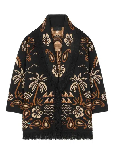 Alanui Glimpse Of Eden Wool And Cashmere Cardigan In Black
