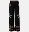 Alanui Glimpse Of Eden Palm-tree Paisley Trousers In Black