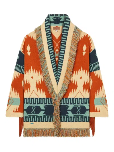 Alanui Golden Dusk Geometric-pattern Fringed Cardi-coat In Multi