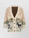 Alanui Graphic Pattern Long Sleeve Wool Cardigan In Neutral
