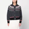 Alanui Sweet Winter Multicolor Cardigan With Spread Collar And Geometric Motif In Wool Woman In Gray