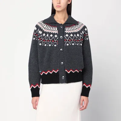 Alanui Grey Fair Isle Patterned Cardigan In Gray