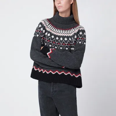 ALANUI ALANUI  GREY FAIR ISLE PATTERNED TURTLENECK JUMPER