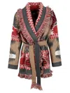 Alanui Long Cardigan With Fringe And Belt In Multi