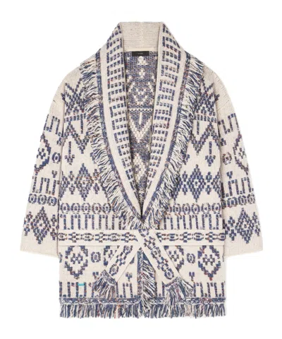 ALANUI GEOMETRIC-PATTERN FRINGED CARDIGAN