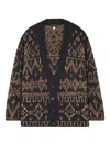 Alanui Wool Blend Grunge Beat Cardigan With Embroidered Geometric Pattern In Black