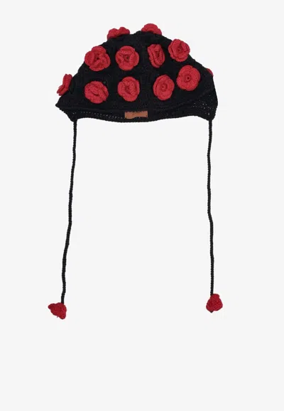 Alanui Grunge Roses Bonnet Hat In Black