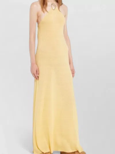 Alanui Halter Neck Maxi Dress Sleeveless Open Back In Yellow