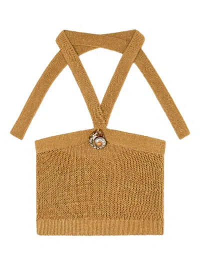 Alanui Halterneck Embellished Tank Top In Brown