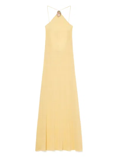 Alanui Halterneck Sleeveless Maxi Dress In Yellow