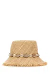 Alanui Frayed Edge Straw Bucket Hat With Shells In Neutral