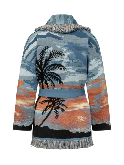 Alanui Hawaiian Sunset Knit Cardigan In Blue Peach