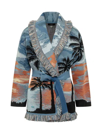 Alanui Hawaiian Sunset Knit Cardigan In Blue Peach