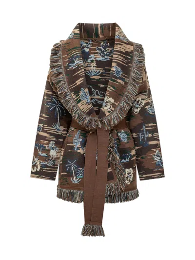 Alanui Hawaii-inspired Knit Cardigan In Brown Multi