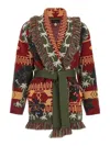 Alanui 'hibiscus Bloom' Long Belted Cardigan With Fringed Trim In Multi