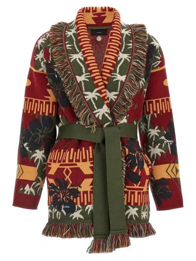 Alanui Hibiscus Bloom Cardigan In Red
