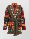 Alanui 'hibiscus Bloom' Long Belted Cardigan With Fringed Trim In Multi