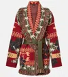 Alanui 'hibiscus Bloom' Long Belted Cardigan With Fringed Trim In Multi