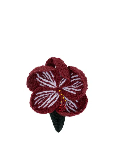 Alanui `hibiscus Embroidered` Brooch In Red