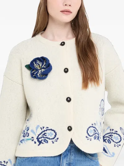 Alanui Hibiscus Embroidered Brooch In Blue