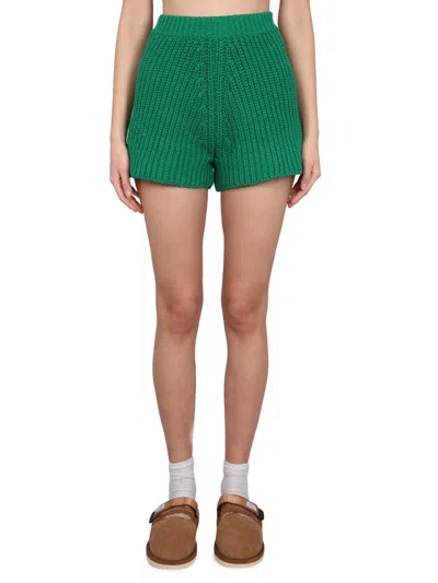 Alanui High Waist Knit Shorts In Green