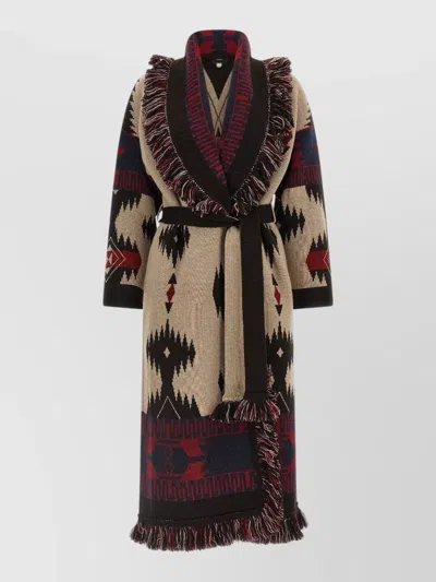 Alanui Icon Belted Coat Fringe Warm Design In Burgundy
