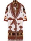 Alanui Icon Jacquard Fringe Belted Cashmere Cardigan In Nude