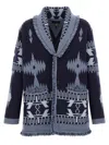 Alanui 'geometric Shawl Collar Cardigan With Fringed Edges' In Blue